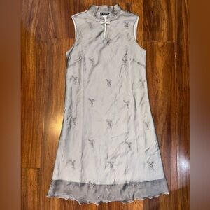 Y2K Sleeveless Light Gray Embroidered Midi Dress